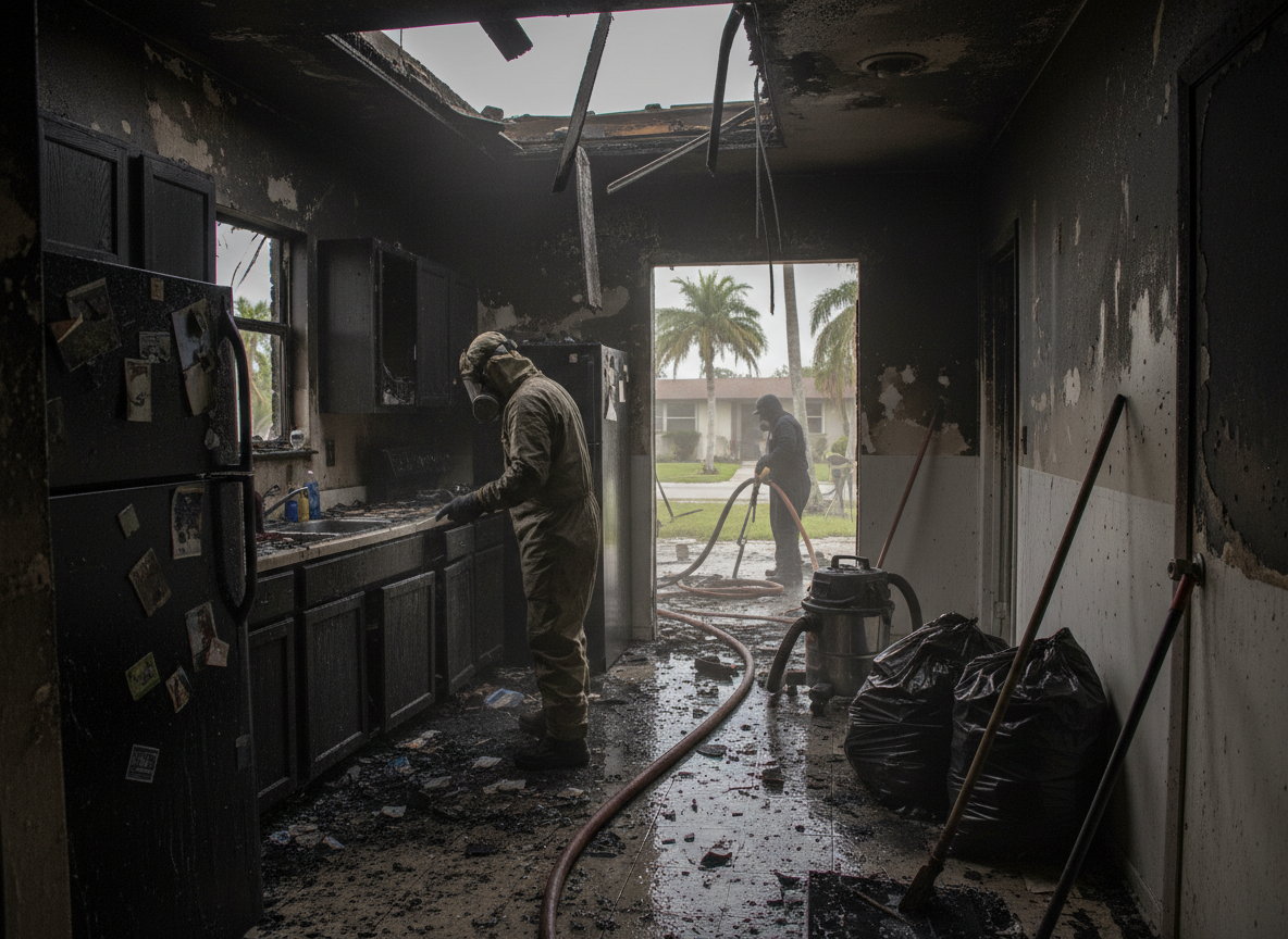 Apartment fire cleanup in Opa Locka