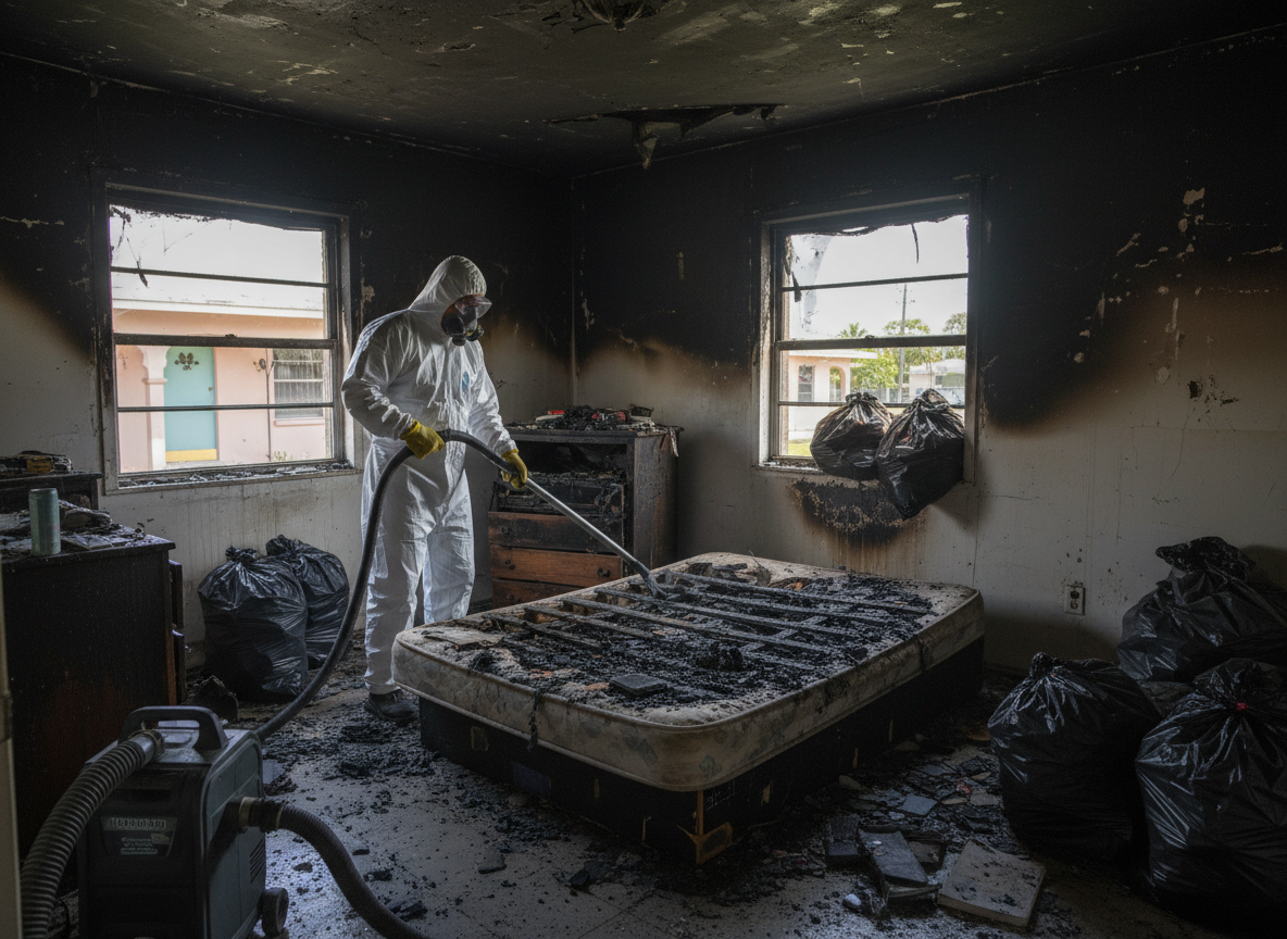 Bedroom fire damage cleanup in Opa Locka